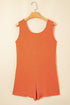 Grapefruit Orange U Neck Button Front Sleeveless Romper
